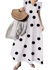 Polka Dot Sleeveless Ruffle V Neck Maxi Dress