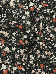 Women Square Neck High Split Floral Print Long Sleeve Casual Slim Fit Midi Dress