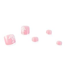 24pcs Elegant White French Rose Square Press On Toenails - Nude Pink False Toes with Glue - Full Cover for Women & Girls