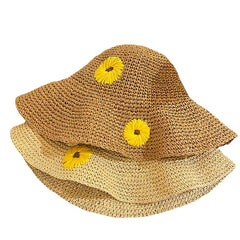 Women Straw Floral Solid Color Elegant Sunflower Big Brim Visor Sun Protection Hat Beach Hat Bucket Hat