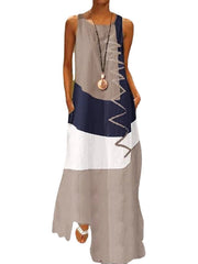 Women's Casual Dress Boho Dress Long Dress Maxi Dress Blue Khaki Red Sleeveless Graphic Print Fall Spring Summer Crew Neck Fashion Daily Vacation Summer Dress