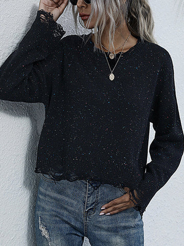 Women Printing O-Neck Long Sleeves Casual Loose Knitted Sweater