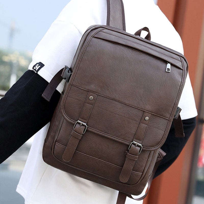 Vintage Faux Leather Anti-Theft  Backpack Business Bag For Men