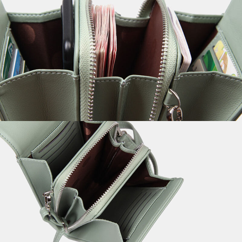 Women 8 Card Slots Phone Bag Solid Crossbody Shoulder
