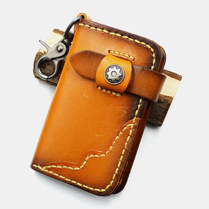 Men Genuine Leather Wear-resistance Embossing Pattern Keychain Bag Wallet