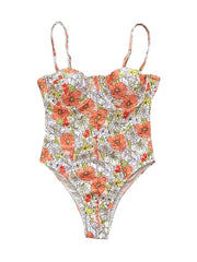 Women's Swimwear One Piece Monokini Bathing Suits Normal Swimsuit Tummy Control Open Back Printing High Waisted Floral Plaid Green Black Blue Rosy Pink Orange Strap Bathing Suits Sexy Vacation Fashion