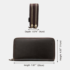 Men Genuine Leather 11 Card Slot Holder Casual Business Wear Resistant Long Double Zipper Coin Purse Wallet