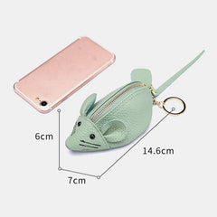 Women Genuine Leather Casual Cute Animal Mouse Pattern Mini Keychain Coin Storage Bag