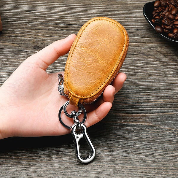 Men Genuine Leather Minimalist Wallet Double Zipper Car Key Case holder