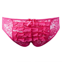 Women Plus Large Size Sexy Crotchless Lace Overlays Ruffle Back Low Waist Panties