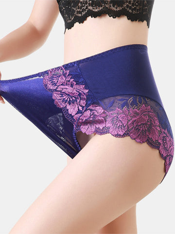 High Waisted Lace Patchwork Mesh Full Hip Comfy Cotton Linning Panty