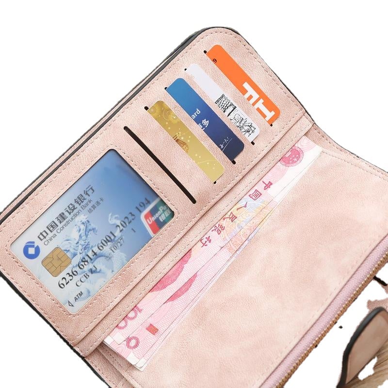 Women Trifold Dull Polish Faux Leather Long Wallet Card Holder Purse Clutches Bags