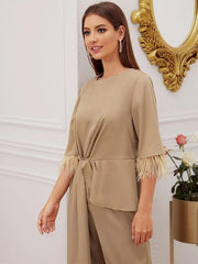 Casual Loose O-neck Half Sleeve Irregular Hem Blouse