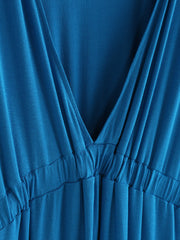 Solid Color V Neck Short High Waist Sleeve Maxi Dress