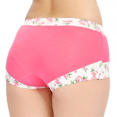 Women Sexy Bamboo Fiber Panties Rose Printed Breathable Mid Waist Underwear