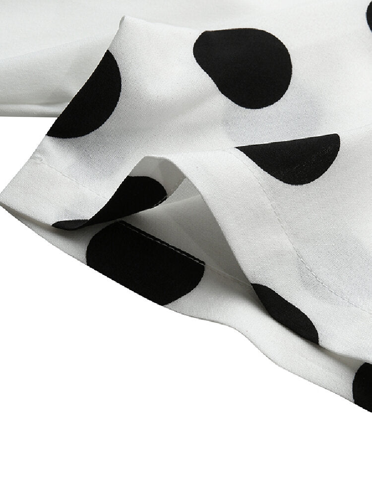 Polka Dot Print Patchwork Short Sleeve Holiday Bohemia Maxi Dress For Women