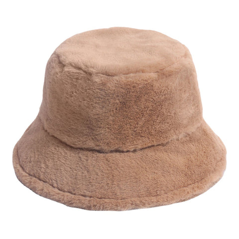 Women Bucket Hat Rabbit Fur Dome Thicken Warmth Windproof Ear Protection Hat