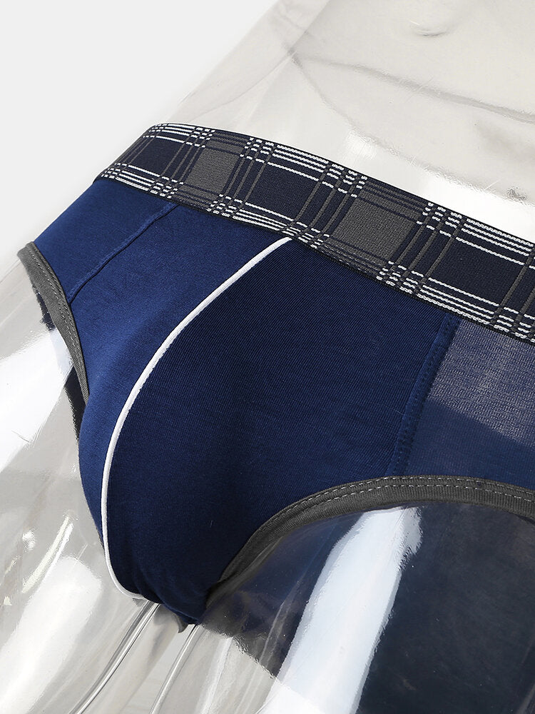 Mens Modal U Pouch Patchwork Plaid Elastic Waistband Underweaer