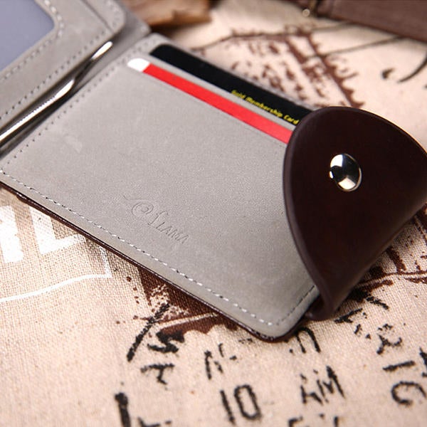 Men PU Leather Short Wallet Business Coin Bag with 6 Card Slots Card Holder