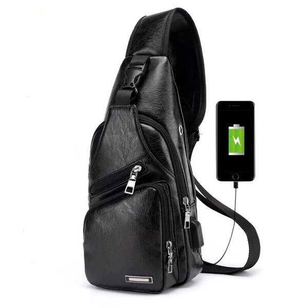 Men Outdoor Shoulder Resistant Anti Theft Chest Bag Travel Daypack with USB Charging Port