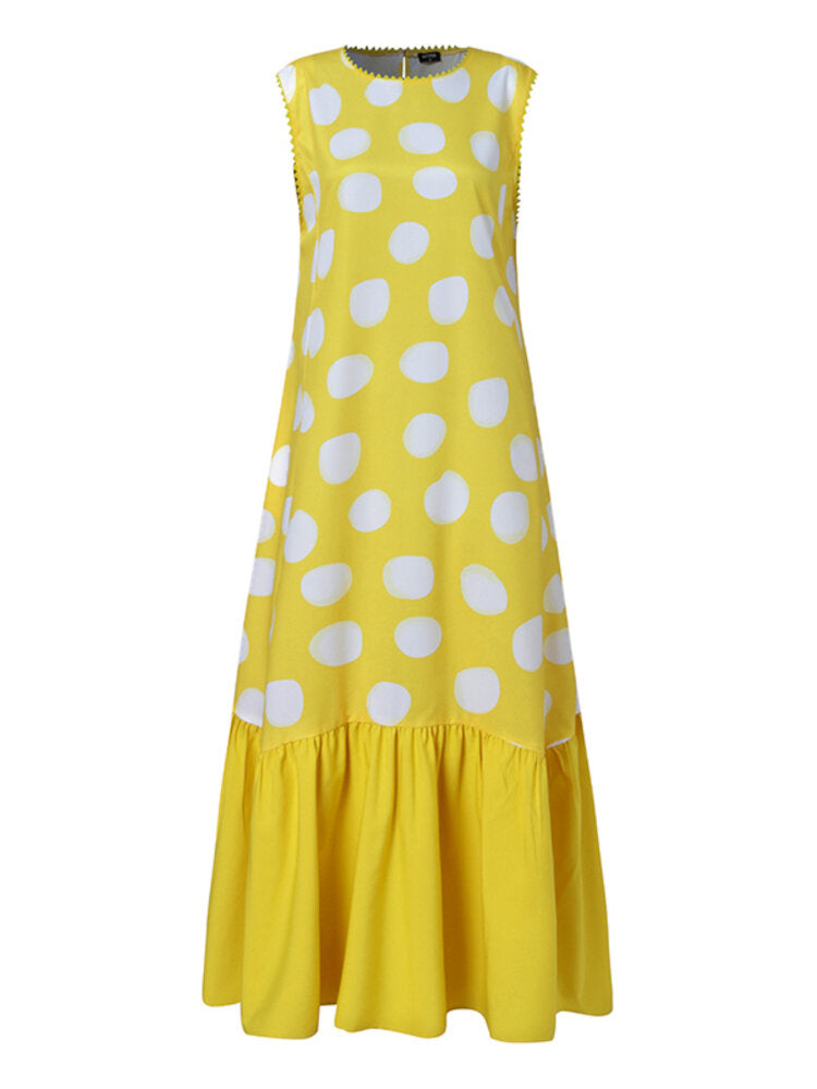 Sleeveless Splicing Polka Dot Summer Holiday Casual Dress For Women