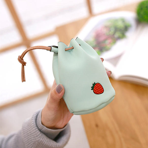 Women Pu Leather Fruit Pattern Coin Bag String Change