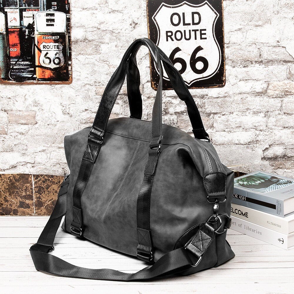 Men PU Soft Leather Large Capacity Handbag 14 Inch Laptop Bag Casual Travel Multi-pocket Luggage Crossbody Shoulder