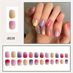 24-Piece Gradient Press-On Nails - Short Square, Durable & Fashionable Fake Nails for Women & Girls