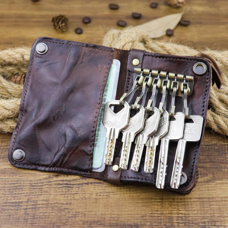 Men Genuine Leather Buckle Side Pull Pocket Key Bag Wallet