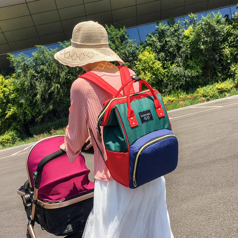 Women Fashion Canvas Casual Mummy And Kids Patchwork Backpack Handbag