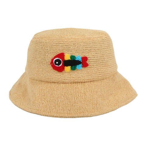 Unisex Woolen Embroidery Fish Bone Cute Casual Couple Hat Bucket Hat