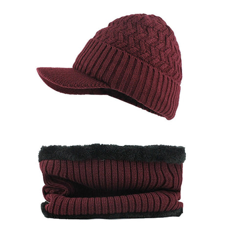 Outdoor Plus Velvet Knit Hat Scarf Set Spot Outdoor Winter Warm Ski Turtleneck Beanie Cap Earmuffs