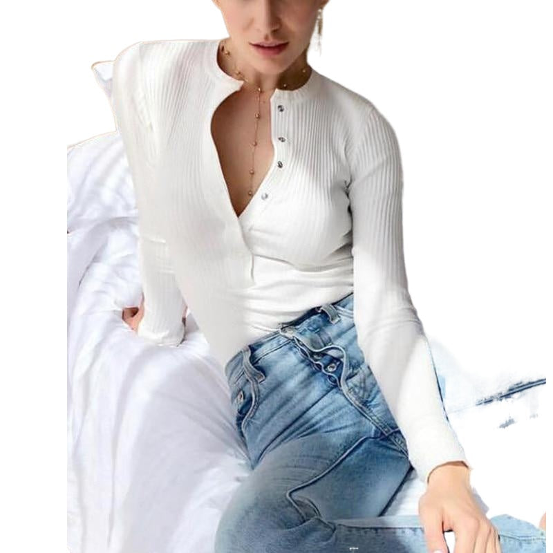 Casual Sexy Ladies' Long Sleeve V-neck Knitted Bodysuit One Pieces