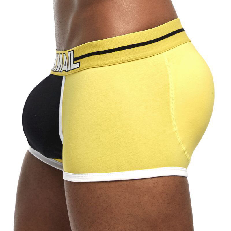 Mens Cotton Breathable Pads Hip Lifting Underwear Patchwork U Convex Sport Boxers