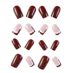 24pcs Red Glitter Christmas Hat Fake Nails, Glossy Medium Square Press On Nails, Winter X-mas Nail Decoration