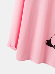 Women Cute Panda Print O-Neck Striped Pants Two-Piece Plus Size Lounge Home Pajamas Sets
