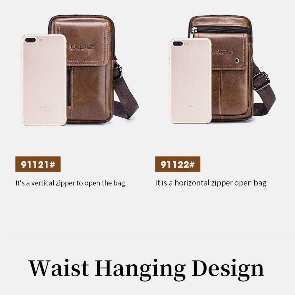 Men Genuine Leather Large Capacity Anti-theft Vintage 5.5 Inch Phone Bag Waist Crossbody Shoulder