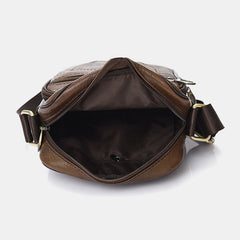 Men Genuine Leather Business Casual Solid Color Leather Shoulder Bag Crossbody