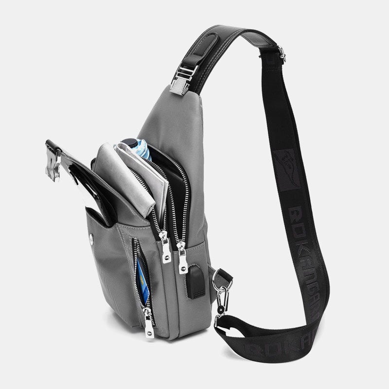 Men Oxford USB Charging Headphone Hole Design Chest Bag Multifunction Multi-pocket Waterproof Crossbody Shoulder Bag