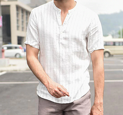High Quality Cotton Linen Breathable Soft Striped Dress Shirt