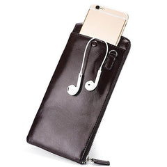 Men Genuine Leather Slim Multi-function Long Wallet Card Holder Phone Bag