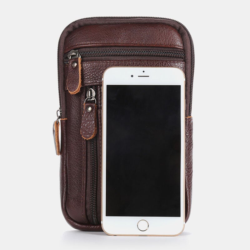 Men Genuine Leather Large Capacity Vintage 6.5 Inch Phone Bag Waist Crossbody Shoulder