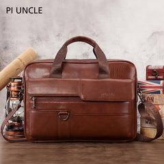 Men Large Capacity Genuine Leather Messenger Bag Handbag For Business