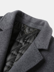 Mens Woolen Mid Length Single-Breasted Thick Business Coat