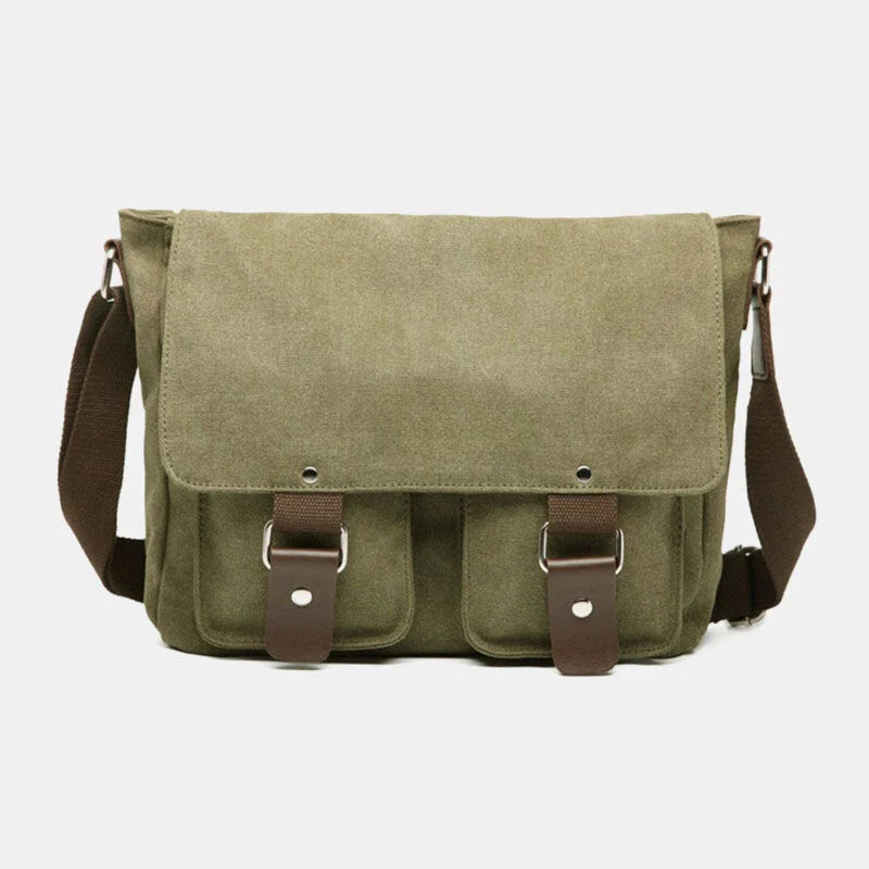 Men's Retro Canvas Crossbody Bag with Double Front Pockets - Large Capacity Shoulder Messenger Bag
