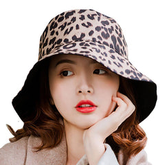 Men Women Cotton Leopard Double-Sided Wear Fisherman Hat Outdoor UV Resistence Bucket Cap