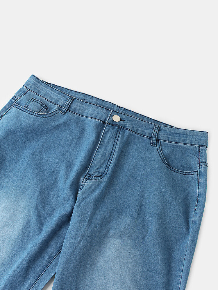 Women Floral Embroidery Stylish Casual Bell-Bottom Jeans With Pockets