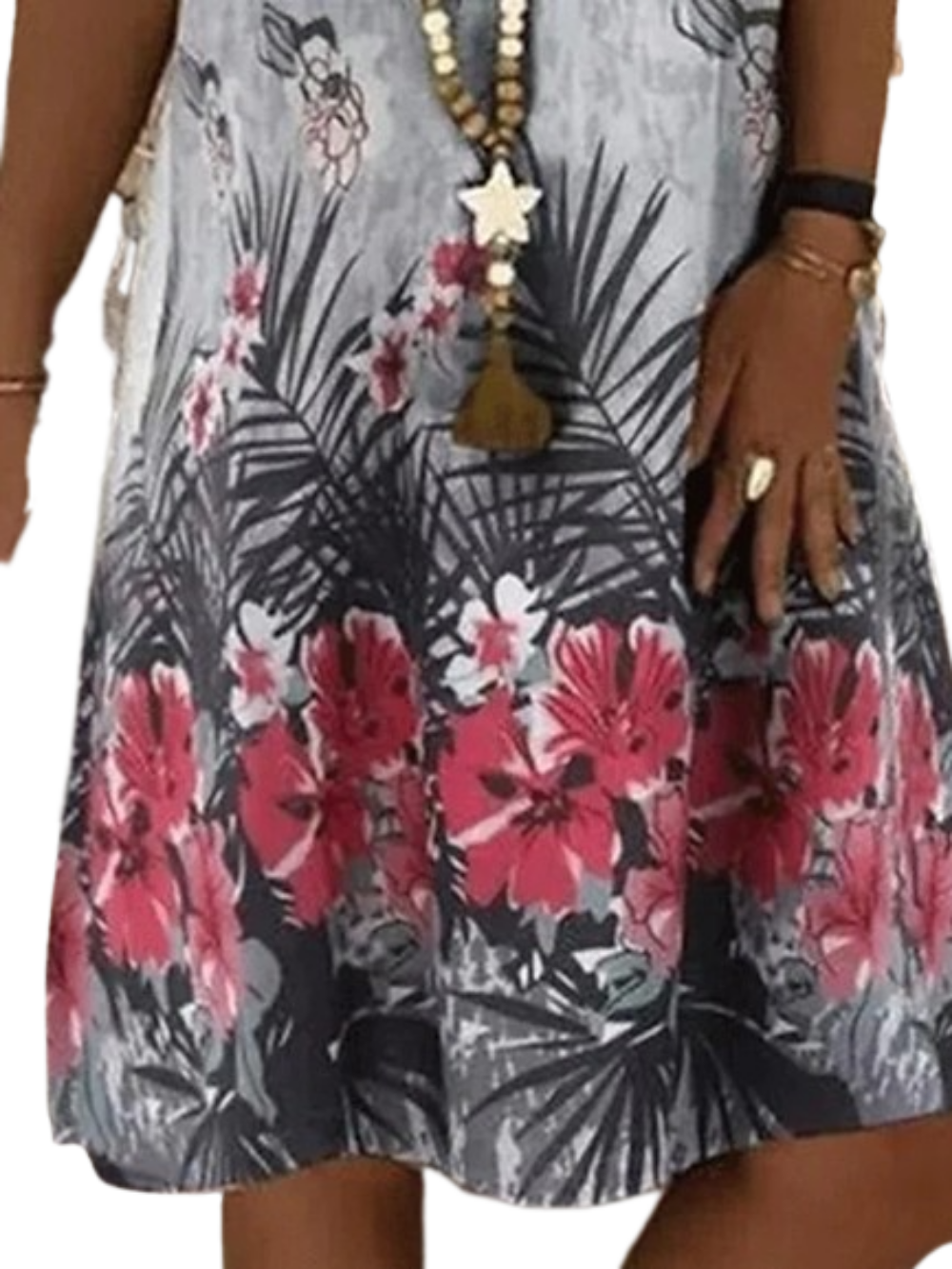 Women's Sleeveless Floral Print V Neck Casual  Knee Length Dress