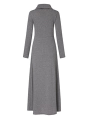 Casual Women Turtleneck Big Pocket Loose Hoodie Maxi Dress