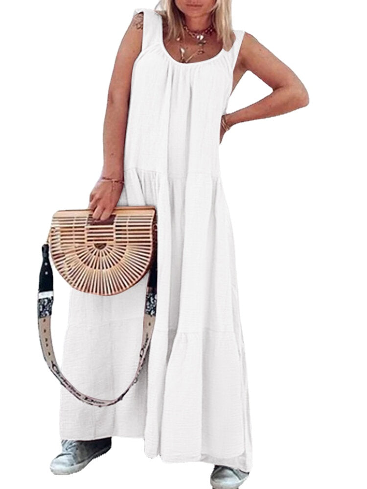 Stitching Design Holiday Solid Sleeveless Maxi Dresses